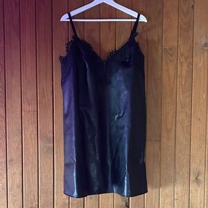 Faux Leather Lace Trim Slip Dress